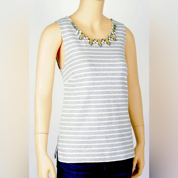 J. Crew Tops - J Crew Striped Jewel Collar Sleeveless Top Size Small